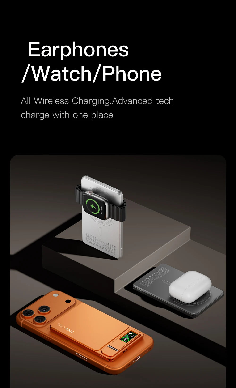 10000mAh 3-in-1 Magnetic Power Bank, 20W Wireless Fast Charging with Smart TFT Display for iPhone 12–17 & Apple Watch