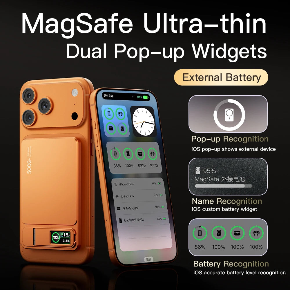 10000mAh 3-in-1 Magnetic Power Bank, 20W Wireless Fast Charging with Smart TFT Display for iPhone 12–17 & Apple Watch