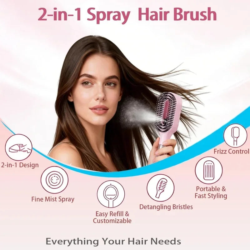 2-in-1 Travel Spray Hair Brush, Detangle, Refresh & Hydrate Your Hair Anywhere