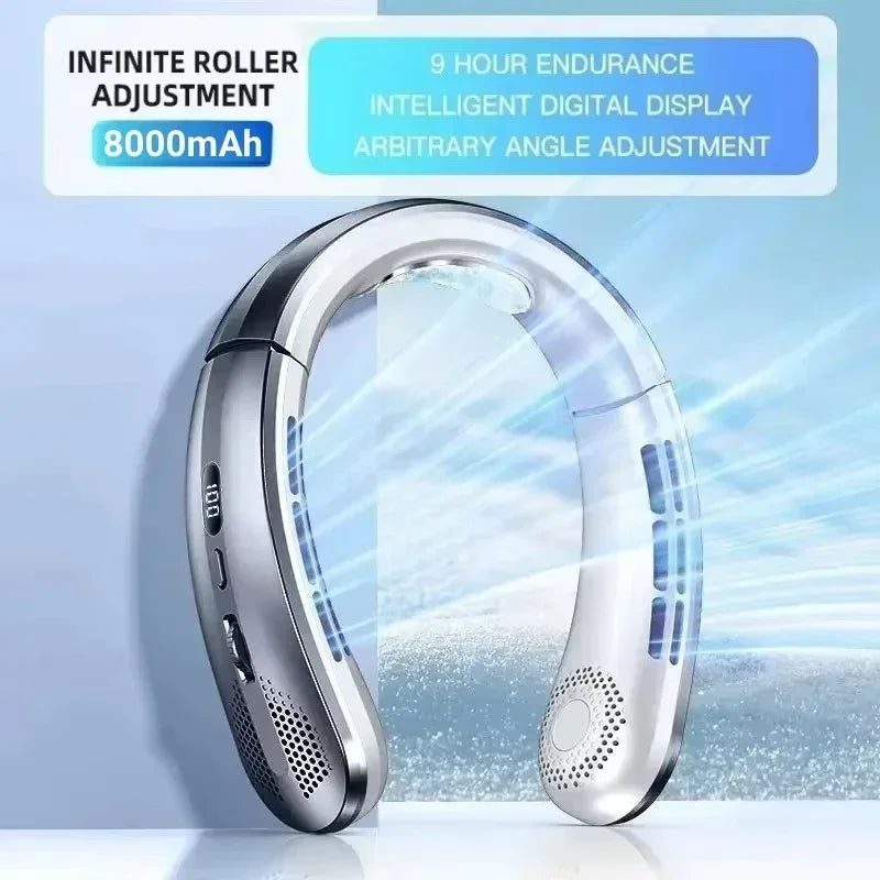 Lenovo 8000mah Hanging Neck Fan Portable Bladeless USB Rechargeable for Stress Free, Summer Travel Stay Cool, Feel Calm