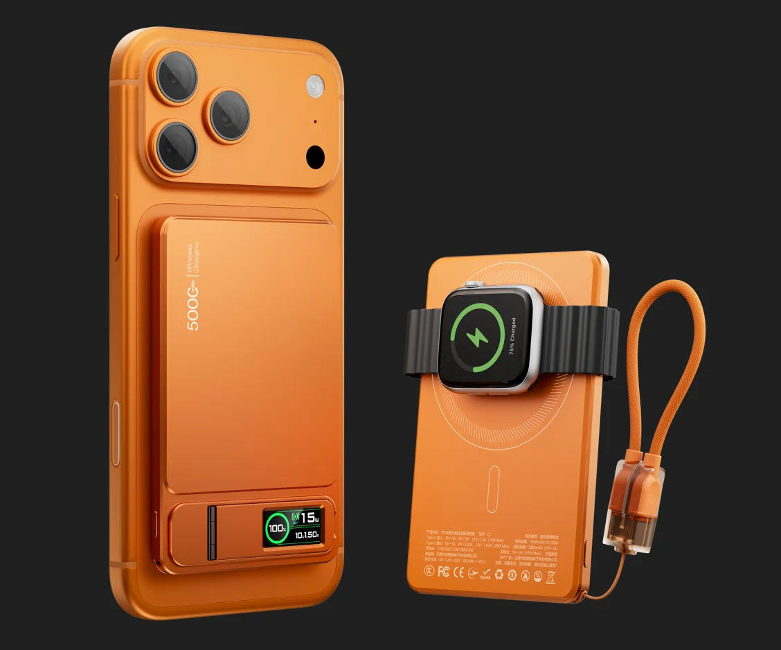 10000mAh 3-in-1 Magnetic Power Bank, 20W Wireless Fast Charging with Smart TFT Display for iPhone 12–17 & Apple Watch