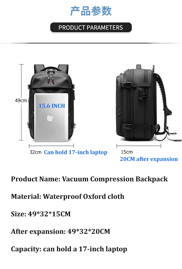 17-Inch Travel Backpack, Pack More, Travel Lighter with Expandable Vacuum Compression