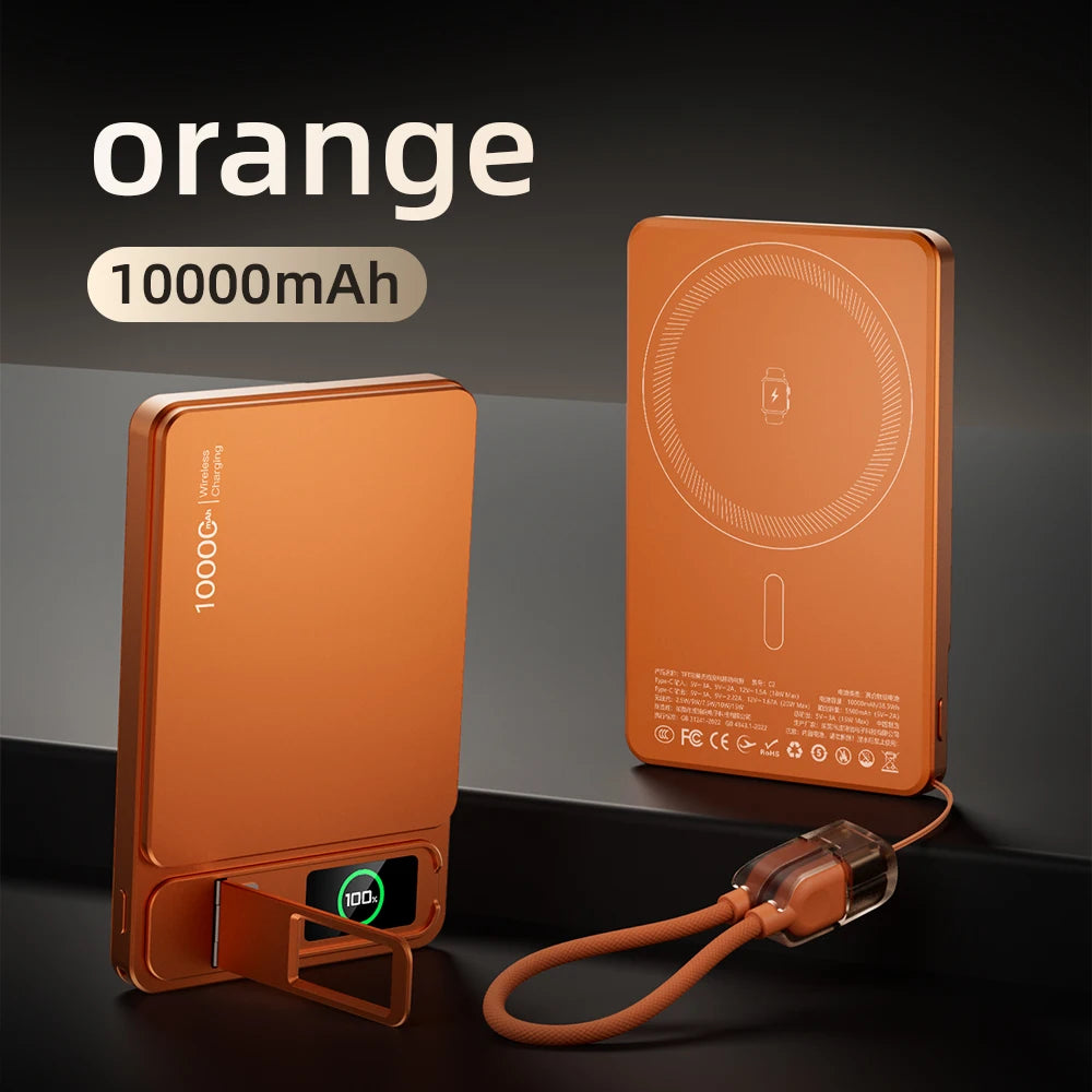 10000mAh 3-in-1 Magnetic Power Bank, 20W Wireless Fast Charging with Smart TFT Display for iPhone 12–17 & Apple Watch