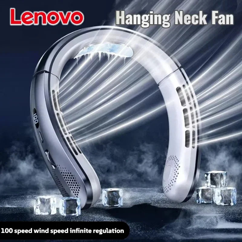 Lenovo 8000mah Hanging Neck Fan Portable Bladeless USB Rechargeable for Stress Free, Summer Travel Stay Cool, Feel Calm