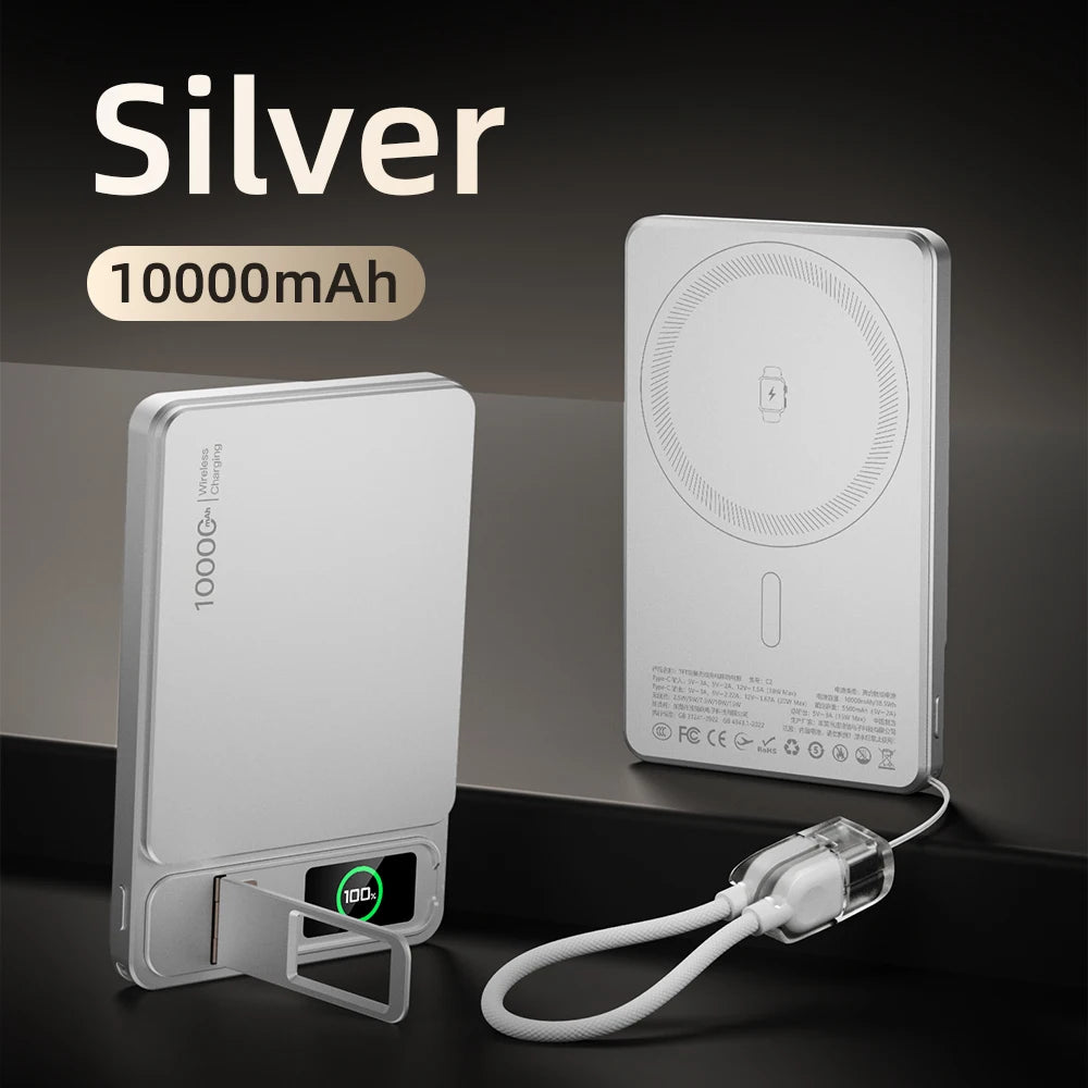 10000mAh 3-in-1 Magnetic Power Bank, 20W Wireless Fast Charging with Smart TFT Display for iPhone 12–17 & Apple Watch