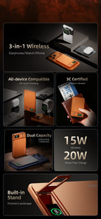 10000mAh 3-in-1 Magnetic Power Bank, 20W Wireless Fast Charging with Smart TFT Display for iPhone 12–17 & Apple Watch