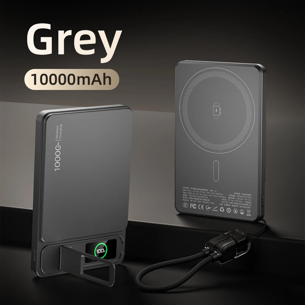 10000mAh 3-in-1 Magnetic Power Bank, 20W Wireless Fast Charging with Smart TFT Display for iPhone 12–17 & Apple Watch
